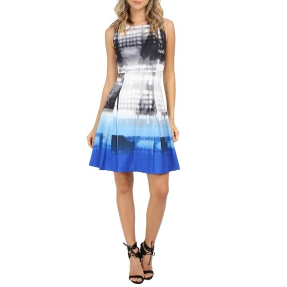Calvin Klein Dresses & Skirts - Calvin Klein Sleeveless Fit & Flare Colorblock Blue Ombre Dress Blue Size 12 NEW